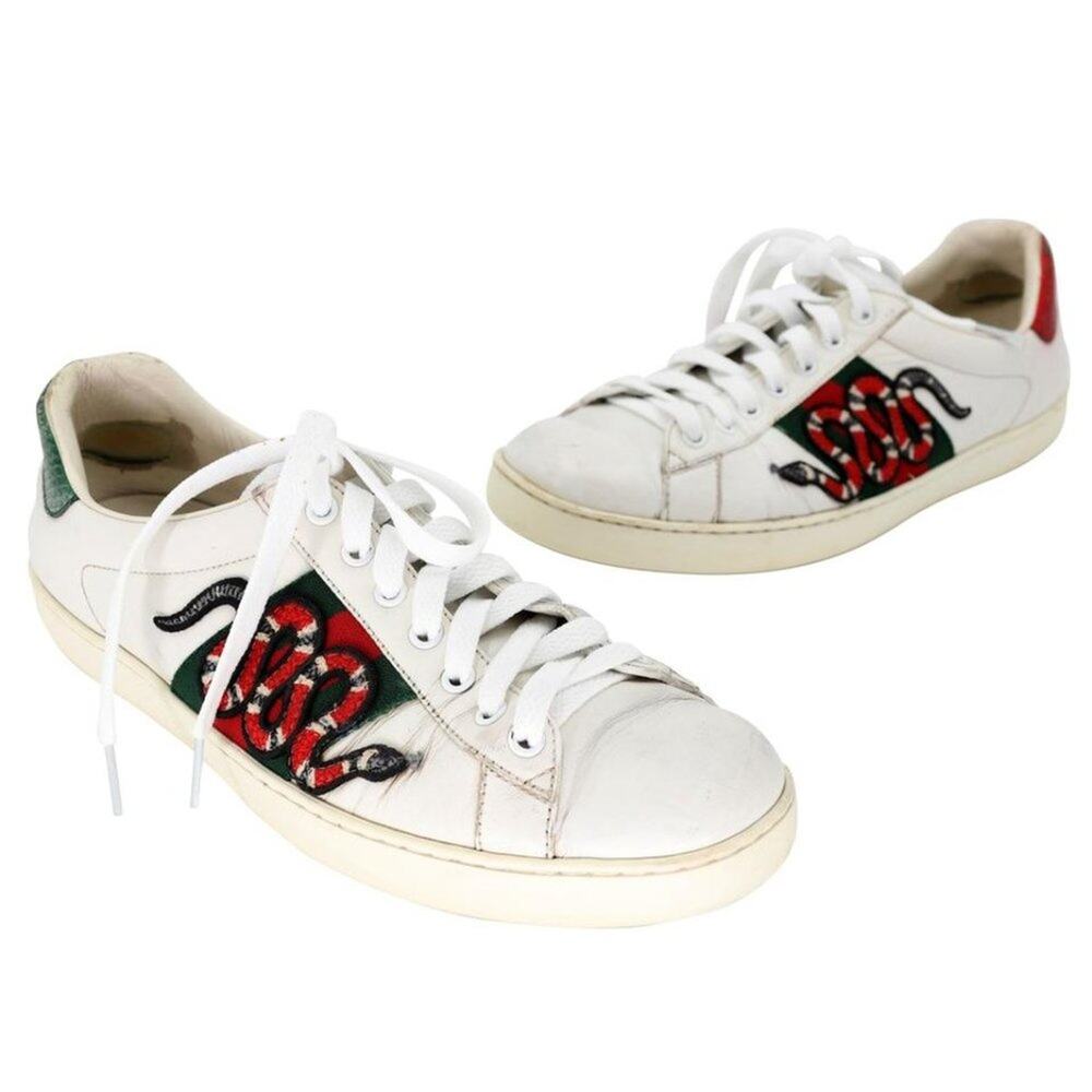 Gucci Ace Snake Embroidered 8.5 Leather Low-top Men's Sneakers GG-S0805P-0008 - Picture 2 of 12